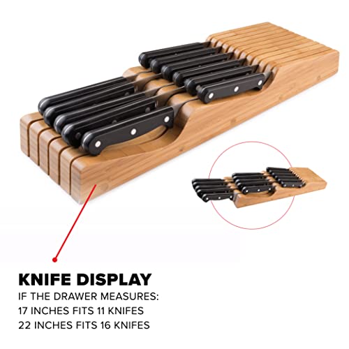 In-Drawer Bamboo Knife Organizer with 16 Slots - Kitchen Drawer Storage