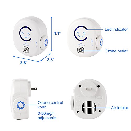 Airthereal B50 Mini Ozone Generator 2-Pack for Odor Elimination, Plug-In, 320 Sq Ft