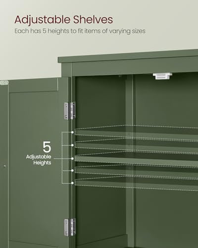 VASAGLE Bathroom Floor Cabinet with 4 Doors - Forest Green, Adjustable Shelves, Safe & Durable