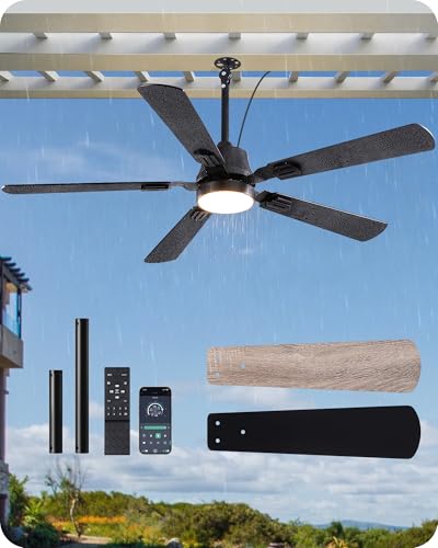 EDISHINE 52-Inch Black Outdoor Ceiling Fan with Light & Remote, 5200 CFM, 3 CCT
