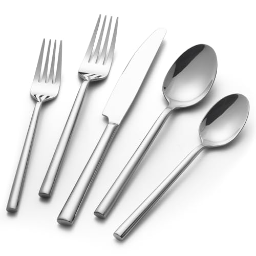 Silver Flatware Set for 12 - 60 Pieces Forged Stainless Steel Cutlery - Mirror Finish