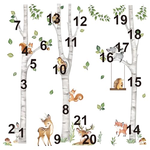 wondever Large Birch Tree Animals Wall Stickers White Tree Forest Owl Fox Deer Peel and Stick Wall Art Decals for Baby Nursery Kids Bedroom Living Room (H:160cm)