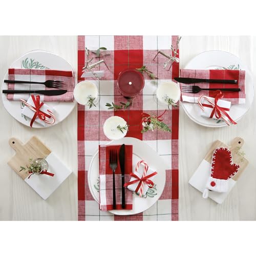 Very Merry Plaid Linen Table Runner 14x120 Inches - Handmade, Eco-Friendly, Formal Dining Decor