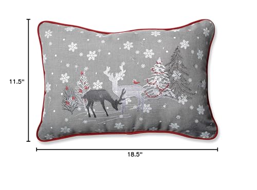 Christmas Decorative Rectangular Throw Pillow - Snowflakes & Reindeer, Grey & White