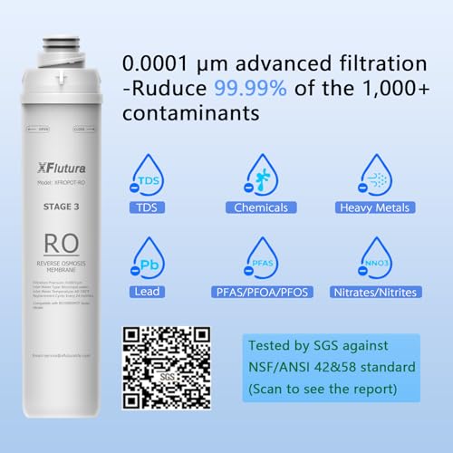 XFlutura 4-Pack Replacement Water Filter Cartridge Set for Bluevua RO100ROPOT Series - Compatible with RO100ROPOTUV
