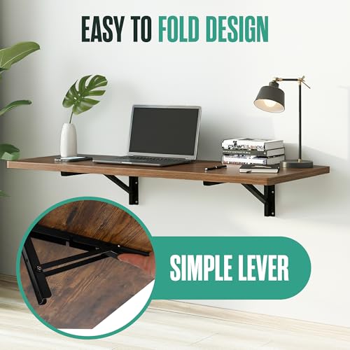 Wall Mounted Folding Desk - Brown 48x16 Space Saver Murphy Table