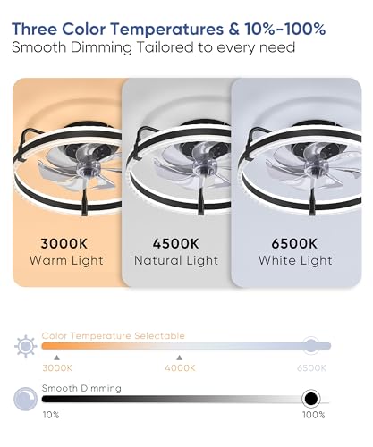 Crazypai 20'' Black Dimmable Ceiling Fan with Lights, Remote & App Control