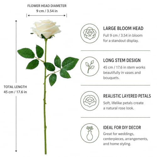 Ivory Artificial Roses Bulk Pack - 120 Long Stem Fake Flowers for Wedding & Decor