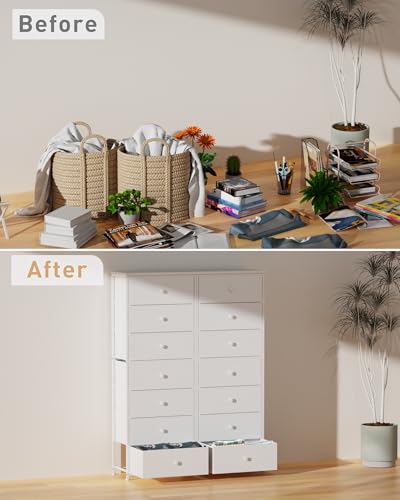 White Tall Fabric Dresser with 7 Large Drawers, Vertical Storage Tower for Bedroom & Closet