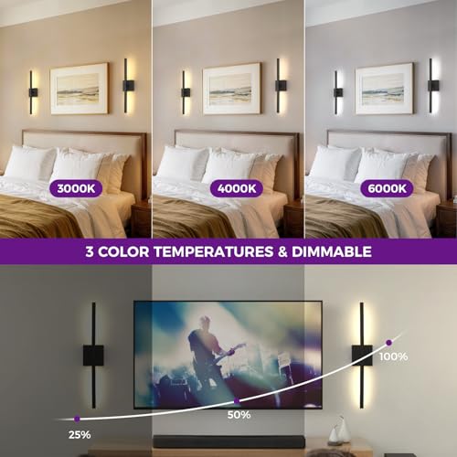 Black 24-Inch Battery Operated Wall Sconce Set - Rechargeable, 360° Rotatable, Dimmable, Wireless with Remote - Variation: Black / 3W-24Inch