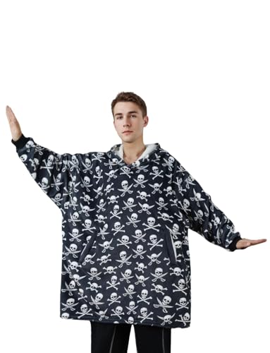 Huglanket Pirate Skull Print Oversized Hoodie Blanket for Men & Kids