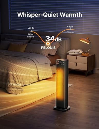 PELONIS Black Tower Oscillating Ceramic Space Heater 1500W with Remote & Timer