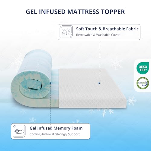 EGOHOME 3-Inch Twin Memory Foam Mattress Topper with Removable Cover – Cooling Gel Support