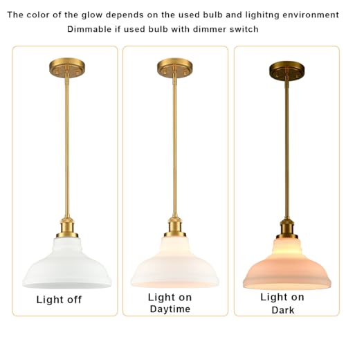 HOLKIRT Modern Gold Pendant Light with Brass/Opal Glass Dome, Adjustable Height