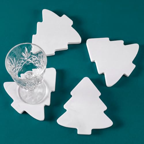 Acellegic Christmas Trees Marble Coasters Set of 4 White 4.7 x 3.9 inches - Holiday Table Decor