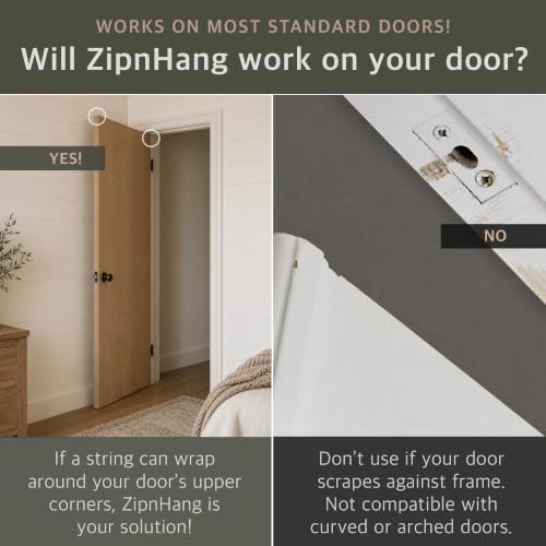 Zip 'n Hang White Door Wreath Hanger 3 Pack - Damage-Free, Adjustable, Easy Install