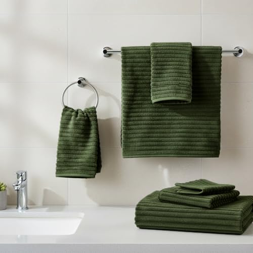 Olive Green 6-Piece Bath Towel Set Oversized 40x80 Inch Soft Microfiber Spa Towels - Full Body Coverage