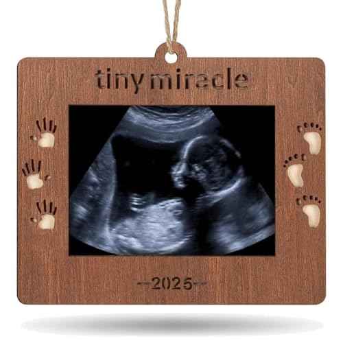 2025 Sonogram Picture Frame Tiny Miracle Ultrasound Christmas Ornament,Baby's First Wooden Christmas Keepsake Christmas Tree Decoration for Expecting Parents and Grandparents