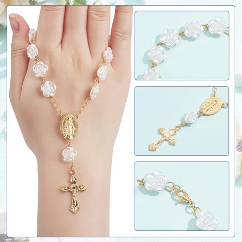 Sunnyclue 2Pcs Cross Car Mirror Charms - Style 7, Gold & Silver Rosary Hanging Ornaments