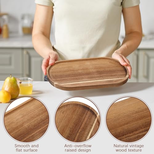 Wenqik 36 Pcs Acacia Wooden Serving Trays Oval 10x5 Inch - Durable & Stylish