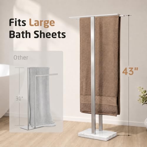 43-Inch Standing Towel Rack with Heavy Marble Base for Bathroom