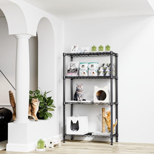 4-Tier Metal Storage Shelves - Heavy Duty Wire Rack for Garage, Kitchen, Bathroom, Black 15.7"D x 33.5"W x 59.5"H