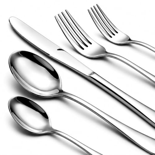 Modern 60-Piece Silverware Set for 12 - Stainless Steel Flatware