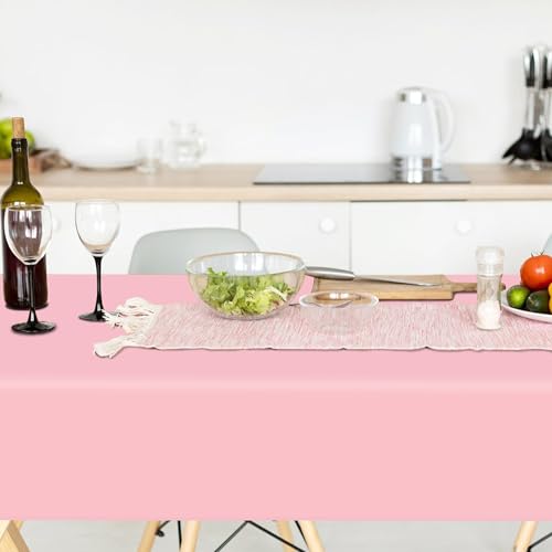 4 Pack Light Pink Tablecloth Plastic 54 x 108 Inch Baby Pink Disposable Tablecloth Rectangle for Baby Shower Camping Wedding Birthday Decorations Picnic Table Cover for 6 to 8 Foot Tables