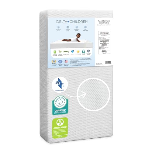 Delta Children Twinkle Breathable Crib & Toddler Mattress - White, 52"Lx27.5"W