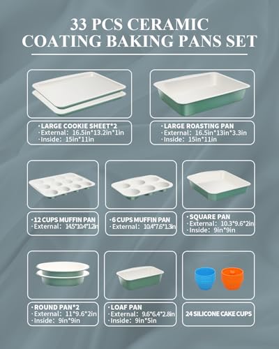 Ceramic Nonstick Baking Pans Set, Non Toxic 33 PCS Stackable Bakeware