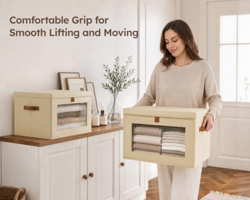 Beige XL 4-Pack Closet Storage Bins with Front Lids - Stackable Organizers