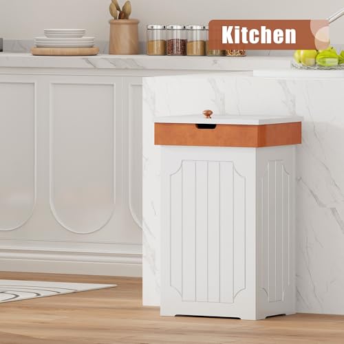 Function Home White Farmhouse Trash Can Cabinet 13 Gallon Kitchen Waste Bin