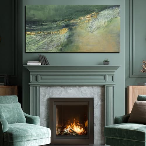 Dark Green Green Gold Abstract Wall Art Canvas Print 24x48 Inch for Living Room
