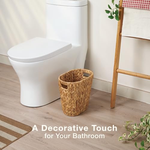 2-Pack 3 Gallon Wicker Trash Cans - Natural Water Hyacinth Waste Baskets for Bathroom, Bedroom, Office