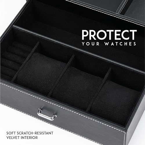KALETY Black Mens Jewelry Box Organizer & Dresser Valet Tray