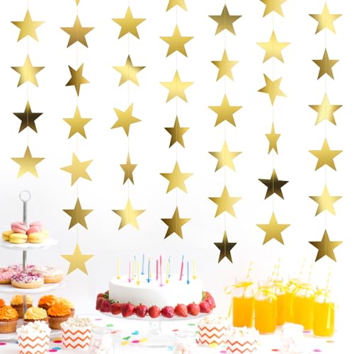 Star Garland, Glitter Gold Star Garland Banner, 66 Feet Double Side Star Hanging Bunting Banner Backdrop Little Star Paper Hanging Decor for Christmas Graduation Birthday Wedding Party Decorations