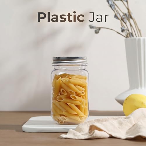 Silver 20 Pack 16 oz Plastic Mason Jars with Lids - Clear, Leakproof, Travel-Friendly