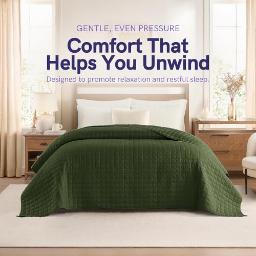 YnM 25lbs Weighted Blanket for Adults, Cotton Heavy Bed Throw with Cooling Glass Beads, Army Green, 60x80 Inches - Exclusive Model