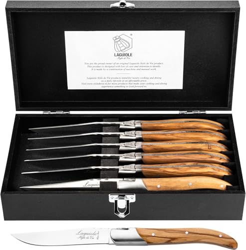 Laguiole Style de Vie Olive Wood Steak Knives Set of 6 - Luxury French Elegance