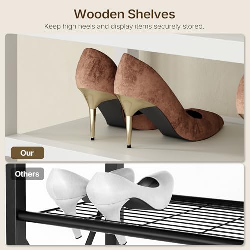 Tall Wooden Shoe Rack Organizer - 12 Tiers, White, 27.8 x 11 x 81.3 inches