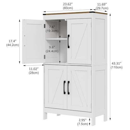 Mufico Bathroom Floor Storage Cabinet 23.63L x 11.8W x 43.3H Inch Farmhouse Style White