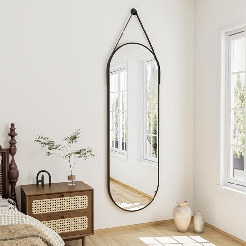 Oval Wall Mounted Full Length Mirror 48x16 Inches - Black - Variation of THIS listing