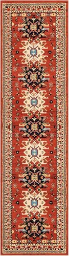 Unique Loom Taftan Collection Border Geometric Tribal Inspired Design Area Rug, 2 ft 7 in x 10 ft, Terracotta/Ivory