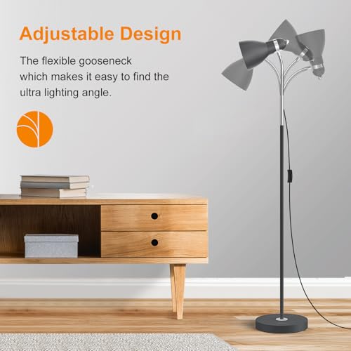 LEPOWER Metal Floor Lamp with Adjustable Gooseneck - Sand Black