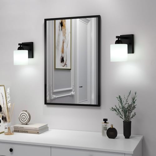 Matte Black Milk Glass Wall Sconce - 1 Pack Indoor Hardwired Wall Light Fixture with E26 Socket - Matte Black / 1 Light