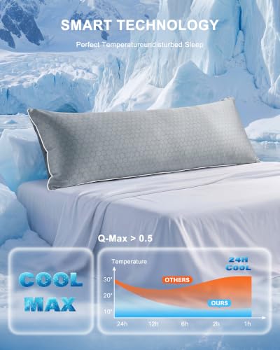 YZ HOME Cooling Body Pillow Dark Grey 20x54 Inch - Shredded Memory Foam, Removable Cover