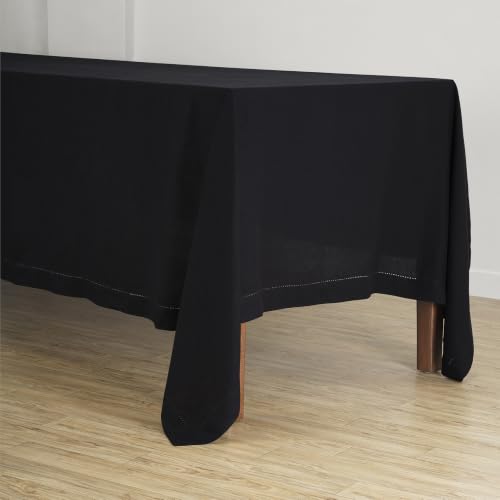 Solino Home Hemstitch 100% Linen Tablecloth 70x120 Black