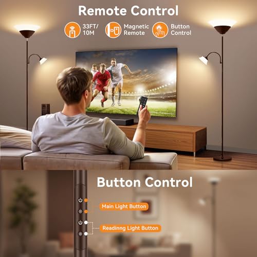 Brown 2-in-1 LED Floor Lamp with Remote & Touch Control, Dimmable Reading Light