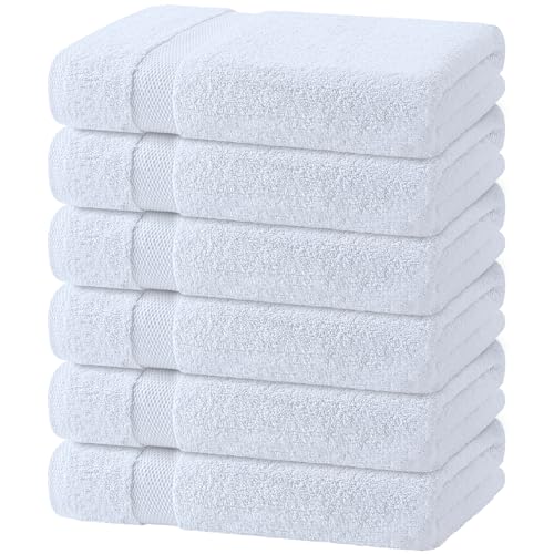 White Bath Towels 24x50 Inch - 6 Pack Extra Absorbent Cotton Set with Variation White / Bath Towels 6-Pack, 24x50 Inches