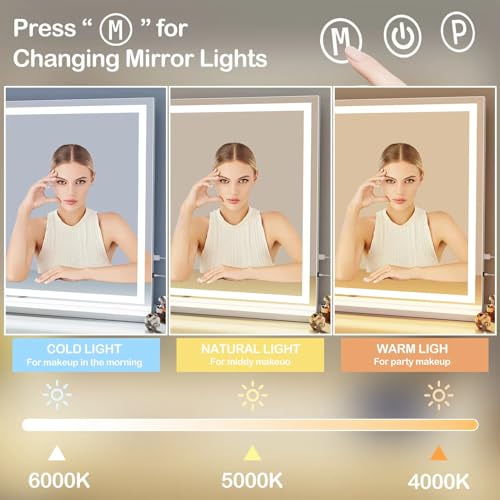 Round White LED Makeup Vanity Mirror with USB Charging & 10X Magnification - 24x19 Inch